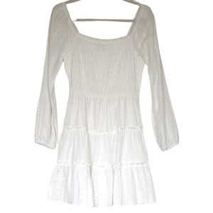 PAPER CRANE Women's L/S White Eyelet Ruching Bodice Lined Size Small Feminine